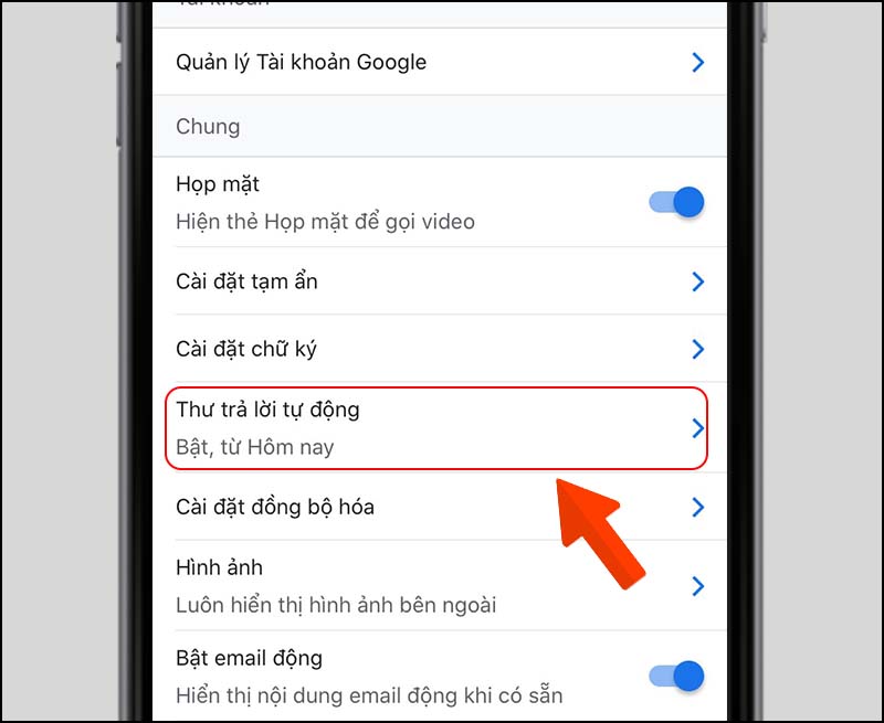 nhận biết t&iacute;nh năng email trả lời tự động được bật